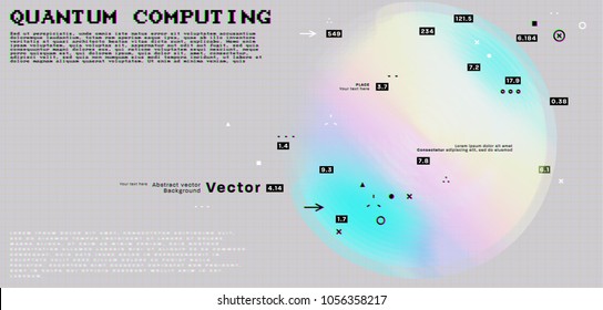 Quantum computing, deep learning artificial intelligence, signal cryptography infographic vector illustrations. Big data algorithms visualization for business, science presentations, posters, covers