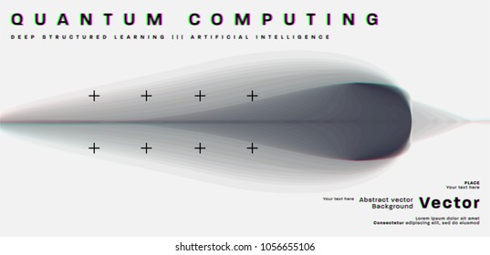 Quantum computing, deep learning artificial intelligence, signal cryptography infographic vector illustrations. Big data algorithms visualization for business, science presentations, posters, covers