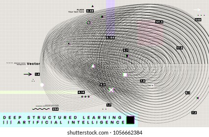 Quantum computing, deep learning artificial intelligence, signal cryptography infographic vector illustrations. Big data algorithms visualization for business, science presentations, posters, covers