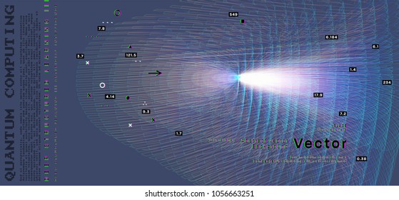 Quantum computing, deep learning artificial intelligence, signal cryptography infographic vector illustrations. Big data algorithms visualization for business, science presentations, posters, covers