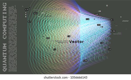 Quantum computing, deep learning artificial intelligence, signal cryptography infographic vector illustrations. Big data algorithms visualization for business, science presentations, posters, covers