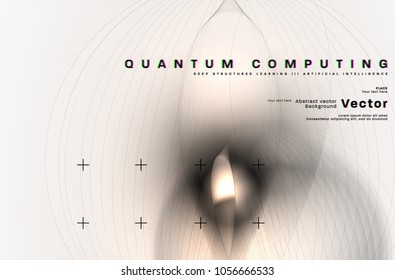 Quantum computing, deep learning artificial intelligence, signal cryptography infographic vector illustrations. Big data algorithms visualization for business, science presentations, posters, covers