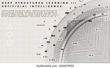 Quantum computing, deep learning artificial intelligence, signal cryptography infographic vector illustrations. Big data algorithms visualization for business, science presentations, posters, covers