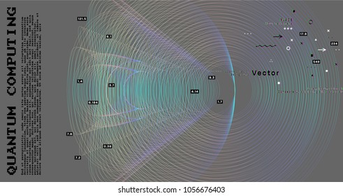 Quantum computing, deep learning artificial intelligence, signal cryptography infographic vector illustrations. Big data algorithms visualization for business, science presentations, posters, covers