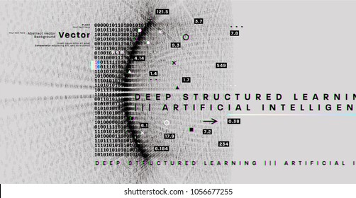Quantum computing, deep learning artificial intelligence, signal cryptography infographic vector illustrations. Big data algorithms visualization for business, science presentations, posters, covers