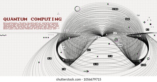 Quantum computing, deep learning artificial intelligence, signal cryptography infographic vector illustrations. Big data algorithms visualization for business, science presentations, posters, covers