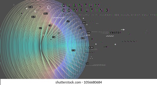 Quantum computing, deep learning artificial intelligence, signal cryptography infographic vector illustrations. Big data algorithms visualization for business, science presentations, posters, covers