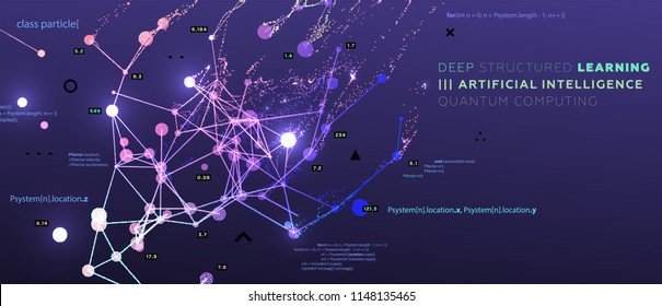 Computação quântica, inteligência artificial de aprendizagem profunda, criptografia de sinais ilustrações vetoriais infográficas. Visualização de algoritmos de big data para negócios, apresentações científicas, cartazes, capas