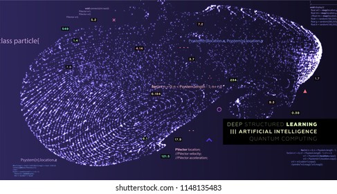 Quantum computing, deep learning artificial intelligence, signal cryptography infographic vector illustrations. Big data algorithms visualization for business, science presentations, posters, covers