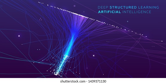 Quantum computing, deep learning artificial intelligence, signal cryptography infographic vector illustrations. Big data algorithms visualization for business, science presentations, posters, covers