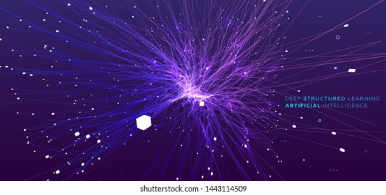 Quantum computing, deep learning artificial intelligence, signal cryptography infographic vector illustrations. Big data algorithms visualization for business, science presentations, posters, covers