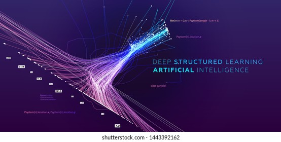 Quantum computing, deep learning artificial intelligence, signal cryptography infographic vector illustrations. Big data algorithms visualization for business, science presentations, posters, covers