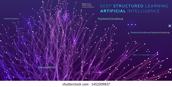 Quantum computing, deep learning artificial intelligence, signal cryptography infographic vector illustrations. Big data algorithms visualization for business, science presentations, posters, covers