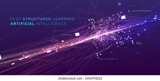 Quantum computing, deep learning artificial intelligence, signal cryptography infographic vector illustrations. Big data algorithms visualization for business, science presentations, posters, covers