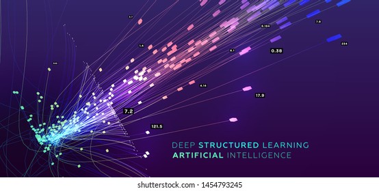 Quantum computing, deep learning artificial intelligence, signal cryptography infographic vector illustrations. Big data algorithms visualization for business, science presentations, posters, covers