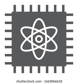 Quantum computing glyph icon, technology and processor, chip with atom sign, vector graphics, a solid pattern on a white background, eps 10