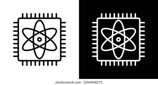 Quantum computing icon set in black and white stroke.