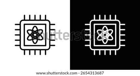 Quantum computing icons in line style. Editable black and white strokes