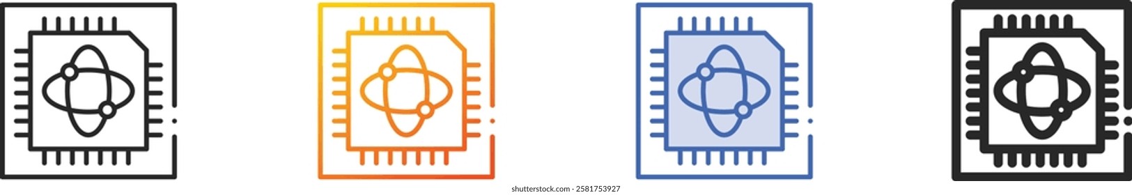 quantum computing icon.Thin Linear, Gradient, Blue Stroke and bold Style Design Isolated On White Background