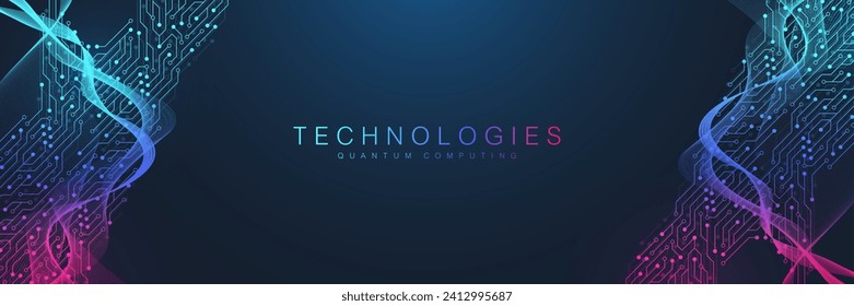 Quantum Computing Idea Design Element Concept. Deep Learning Artificial Intelligence. Generative AI. Big Data Algorithms Visualization For Business, Science Presentations, Posters, Covers.