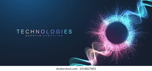 Quantum Computing Idea Design Element Concept. Deep Learning Artificial Intelligence. Generative AI. Big Data Algorithms Visualization For Business, Science Presentations, Posters, Covers.