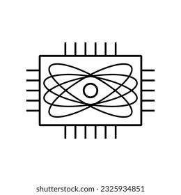 Quantum computing line icon. Sign of quantum superposition on computer chip. Vector Illustration