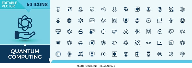 Quantum Computing modern icon. Related to computing, intelligence, computer, physics, quantum and more. Thin linear style icons. Tech icon. Solid line editable stroke. Pixel Perfect.