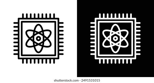 Quantum computing outlined icon set in black and white colors