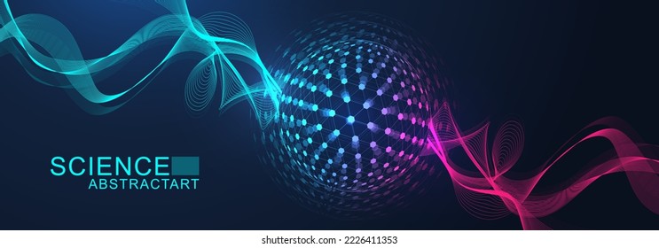 Quantum computing. Quantum processing. Artificial intelligence quantum computer technology concept. Future new technology for business or science presentation. Vector illustration