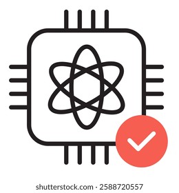 Quantum Computing and Security Verification Icon. Next-Gen Computing, Encrypted Data, and AI Security.