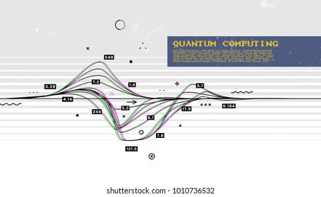 Quantum computing and signal cryptography trendy information technologies infographic vector illustrations. Big data algorithms visualization for business and science presentations, posters and covers