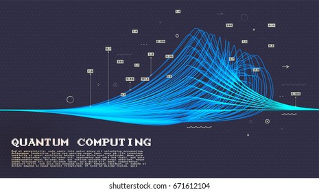 Quantum computing and signal cryptography trendy information technologies infographic vector illustrations. Big data algorithms visualization for business and science presentations, posters and covers