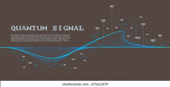 Quantum computing and signal cryptography trendy information technologies infographic vector illustrations. Big data algorithms visualization for business and science presentations, posters and covers