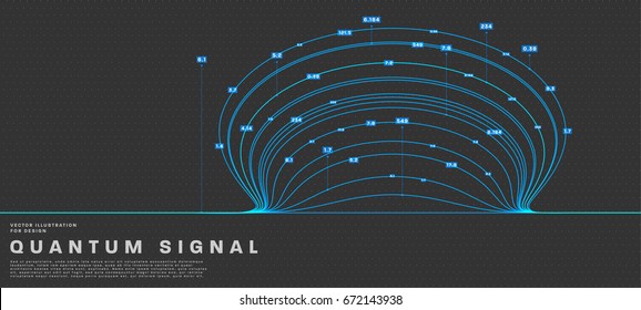 Quantum computing and signal cryptography trendy information technologies infographic vector illustrations. Big data algorithms visualization for business and science presentations, posters and covers