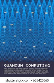 Quantum computing and signal cryptography trendy information technologies infographic vector illustrations. Big data algorithms visualization for business and science presentations posters and covers.