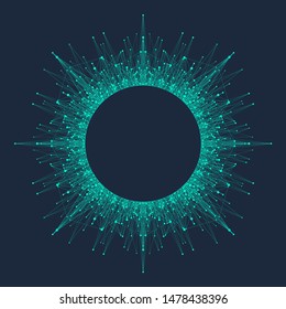 Quantum computing technology concept. Deep learning artificial intelligence. Big data algorithms visualization for business, science, technology. Waves flow, dots, lines. Quantum vector illustration.