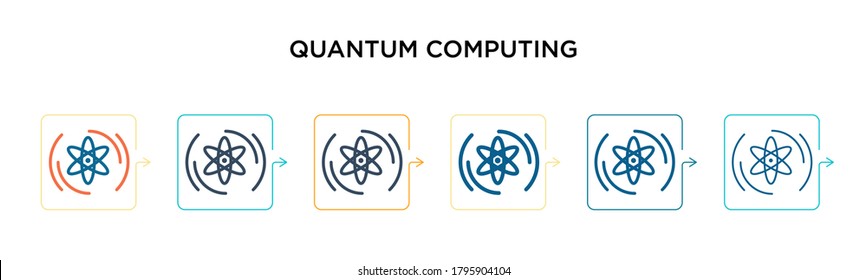 Quantum computing vector icon in 6 different modern styles. Black, two colored quantum computing icons designed in filled, outline, line and stroke style. Vector illustration can be used for web, 