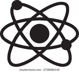 Quantum Core Icon wissenschaftliche Illustration eines Atoms mit kreisenden Elektronen, die moderne Physik darstellen, einzeln auf weißem Hintergrund