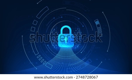 Quantum cybersecurity technology background digital lock interface with flowing data lines, advanced encryption, quantum computing security, data protection, network defense, cyber security systems.