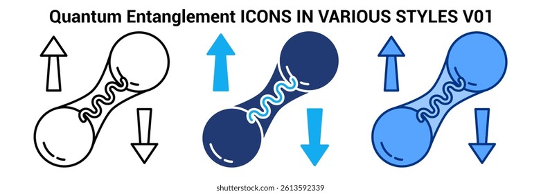 Quantum Entanglement icon represented by waves between particles Line, Blue, Dualtone style.