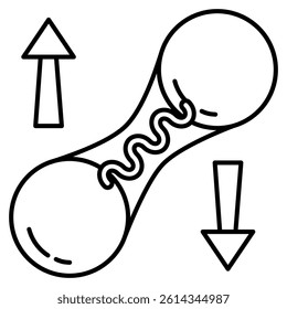 Quantum Entanglement icon represented by waves between particles Line style.