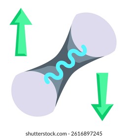 Quantum Entanglement icon represented by waves between particles Flat style.