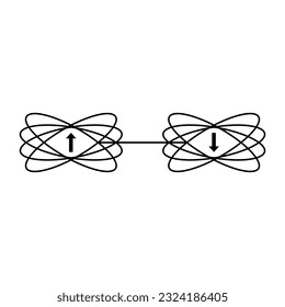 Quantum entanglement icon. Two entangled particles with opposite spins. Vector Illustration