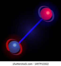 quantum entanglement. Science. Physics. Two particles connected to each other.