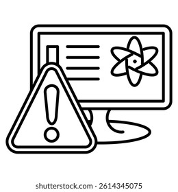 Quantum Error Codes icon represented by monitor, atom, warning sign Line style.