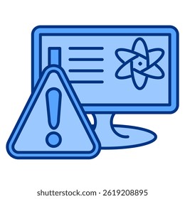 Quantum Error Codes icon represented by monitor, atom, warning sign Blue style.