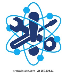 Quantum Error Correction icon represented by atomic nucleus shaped repair tool Dualtone style.