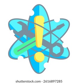 Quantum Error Correction icon represented by atomic nucleus shaped repair tool Flat style.