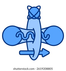 Icono de puerta cuántica representado por partícula, átomo, puerta de deportación estilo azul.