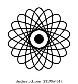 Quantum icon. Representation of atom in quantum theory. Electron cloud model. Vector Illustration